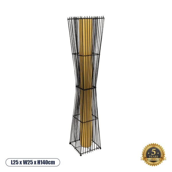 GloboStar® PALMA 02274 Boho Επιδαπέδιο Φωτιστικό Δίφωτο 2 x E27 IP20 Μαύρο Ξύλο με Μπεζ Ύφασμα - Μ25 x Π25 x Υ140cm