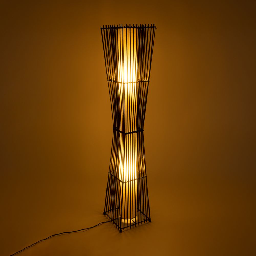GLOBOSTAR® PALMA 02274 Boho Επιδαπέδιο Φωτιστικό με Ντουί 2 x E27 AC 220-240V IP20 - Μαύρο & Μπεζ - Μ25 x Π25 x Υ140cm