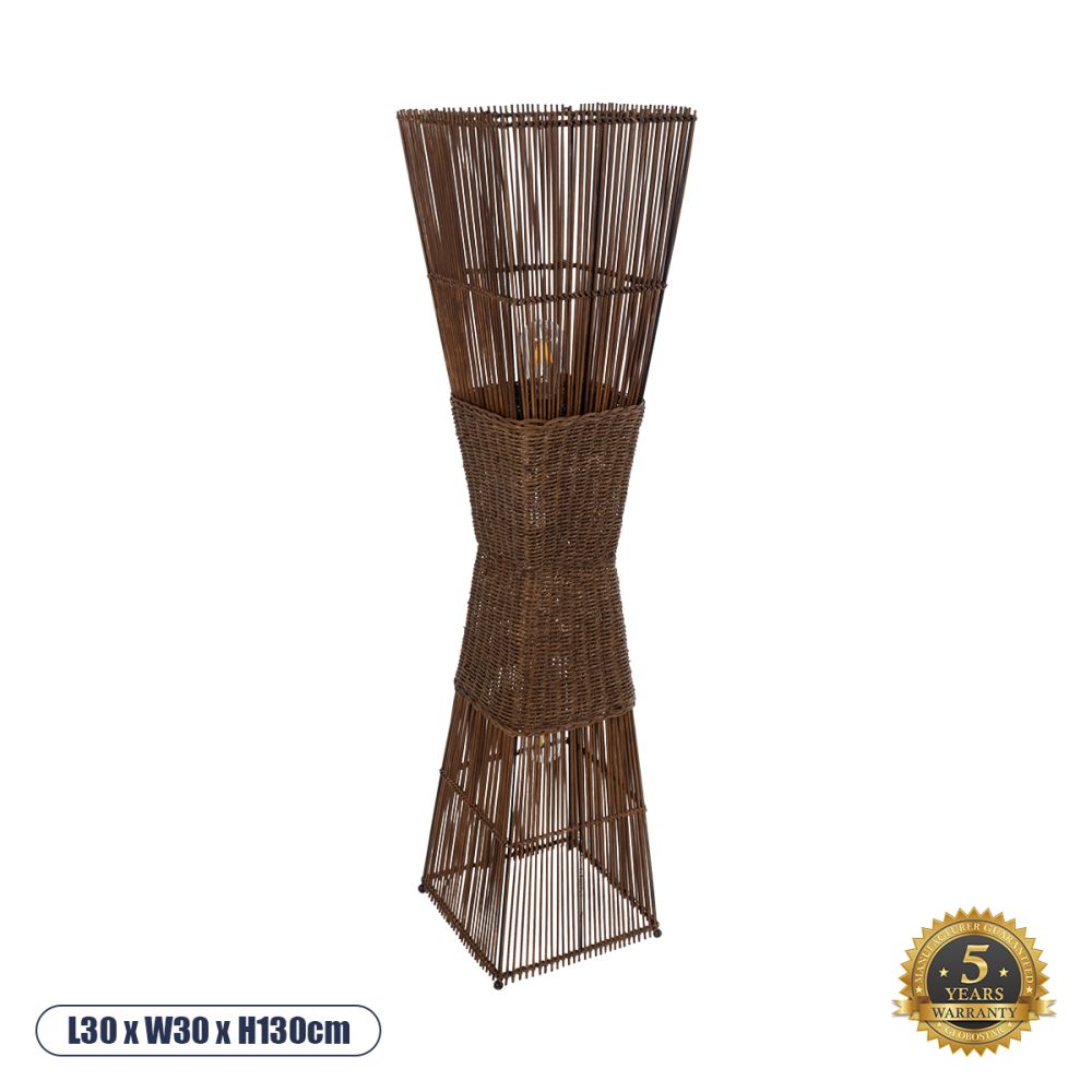 GLOBOSTAR® PALMA 02275 Boho Επιδαπέδιο Φωτιστικό με Ντουί 2 x E27 AC 220-240V IP20 - Καφέ - Μ30 x Π30 x Υ130cm