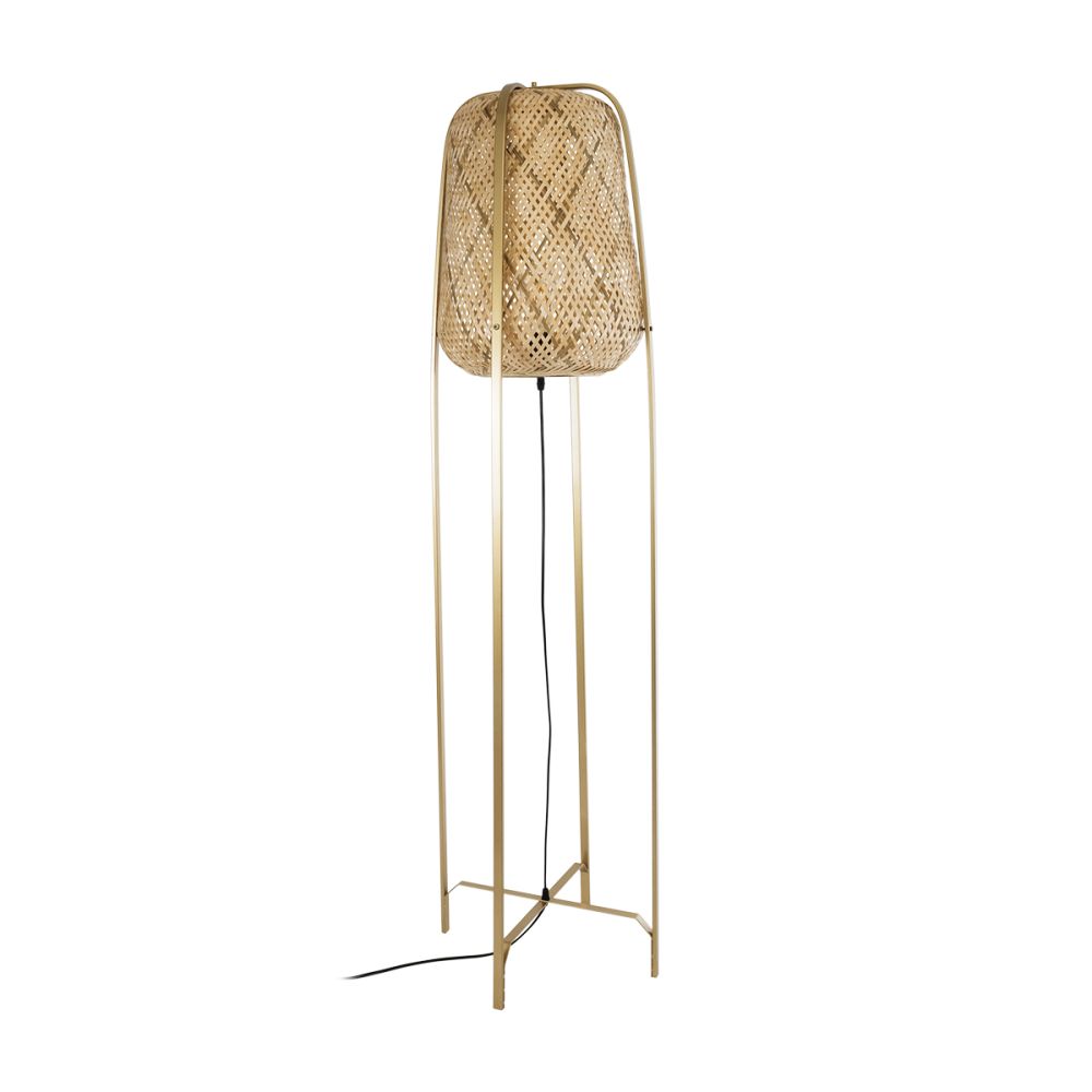 GLOBOSTAR® MEILANI 02301 Boho Επιδαπέδιο Φωτιστικό με Ντουί 1 x E27 AC 220-240V IP20 - Χρυσό & Μπεζ - Μ40 x Π40 x Υ150cm