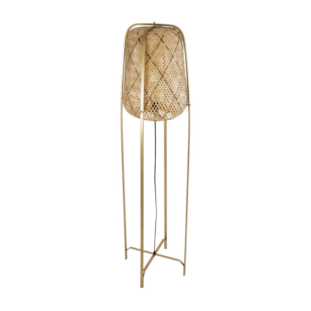 GLOBOSTAR® MEILANI 02301 Boho Επιδαπέδιο Φωτιστικό με Ντουί 1 x E27 AC 220-240V IP20 - Χρυσό & Μπεζ - Μ40 x Π40 x Υ150cm