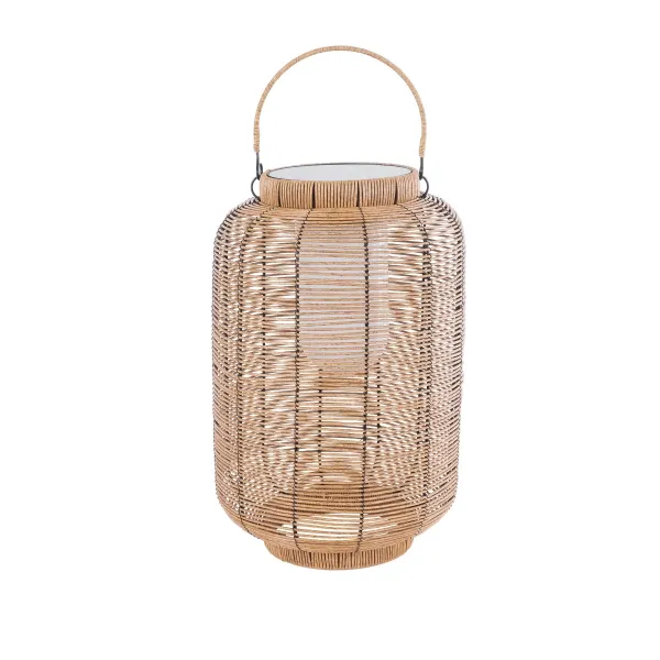 GLOBOSTAR® GRAMBIAN 02304 Boho Επιδαπέδιο Φωτιστικό LED 5W 200lm 180° με Ενσωματωμένο Φωτοβολταϊκό Panel 6V 1W & Επαναφορτιζόμενη Μπαταρία Li-ion 3.2V 1000mAh Αδιάβροχο IP65 Θερμό Λευκό 2700K - Sanan SMD Chip - Μπεζ - Μ30 x Π30 x Υ48cm - 2 Χρόνια Εγγύ