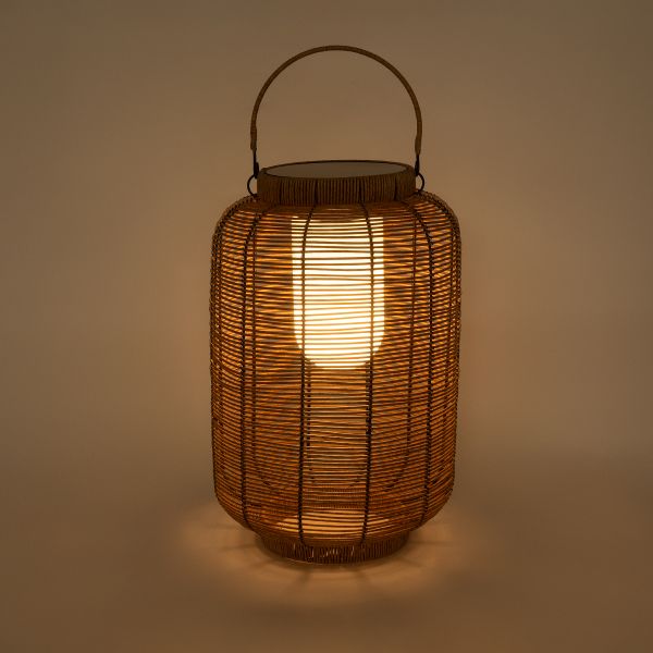 GLOBOSTAR® GRAMBIAN 02304 Boho Επιδαπέδιο Φωτιστικό LED 5W 200lm 180° με Ενσωματωμένο Φωτοβολταϊκό Panel 6V 1W & Επαναφορτιζόμενη Μπαταρία Li-ion 3.2V 1000mAh Αδιάβροχο IP65 Θερμό Λευκό 2700K - Sanan SMD Chip - Μπεζ - Μ30 x Π30 x Υ48cm - 2 Χρόνια Εγγύ