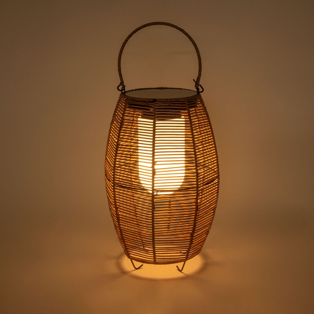 GLOBOSTAR® HESPELER 02305 Boho Επιδαπέδιο Φωτιστικό LED 5W 200lm 180° με Φωτοβολταϊκό Panel 3.6V 0.1W με Αισθητήρα Ημέρας/Νύχτας Αδιάβροχο IP65 Θερμό Λευκό 2700K - Μπεζ - Μ25 x Π25 x Υ45cm - 2 Χρόνια Εγγύηση