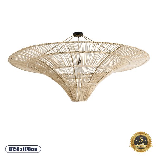 GLOBOSTAR® PALERMO 02309 Boho Φωτιστικό Οροφής με Ντουί 1 x E27 AC 220-240V IP20 - Μπεζ - Μ150 x Π150 x Υ78cm