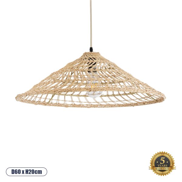 GLOBOSTAR® KAIA 02346 Boho Κρεμαστό Φωτιστικό Οροφής με Ντουί 1 x E27 AC 220-240V IP20 - Μπεζ - Μ60 x Π60 x Υ20cm