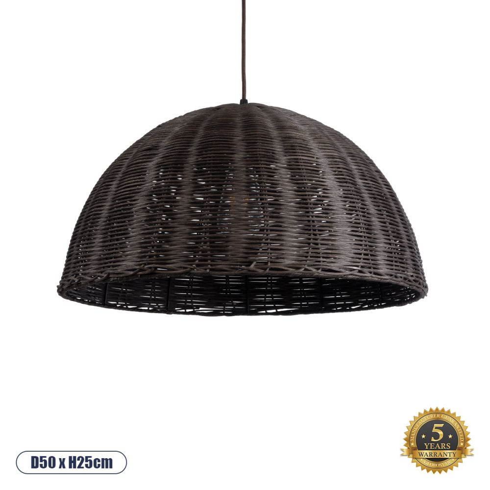 GLOBOSTAR® MONTANA 02381 Boho Κρεμαστό Φωτιστικό Οροφής με Ντουί 1 x E27 AC 220-240V IP20 - Καφέ - Μ50 x Π50 x Υ25cm