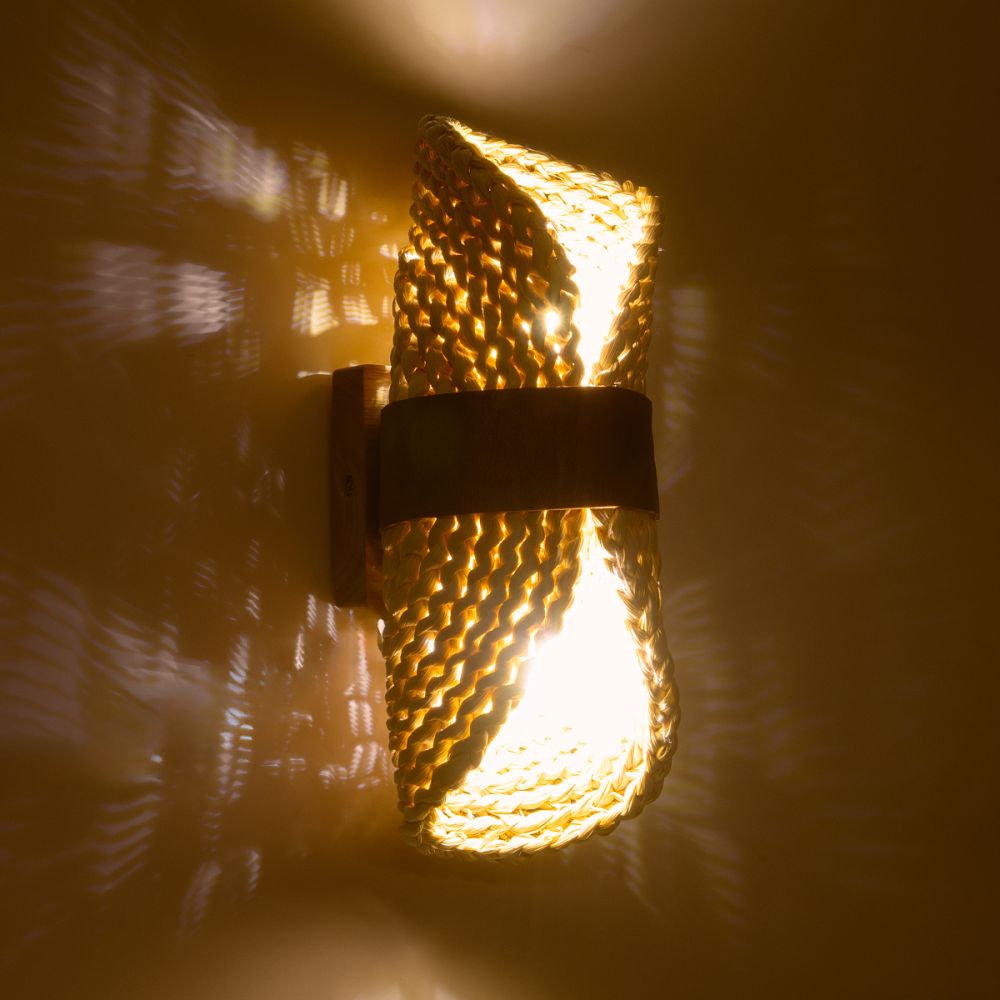 GLOBOSTAR® GUAVA 02385 Boho Φωτιστικό Τοίχου - Απλίκα με Ντουί 2 x G9 AC 220-240V IP20 - Μπεζ & Καφέ - Μ11 x Π13 x Υ30cm