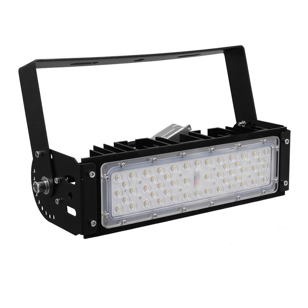 GLOBOSTAR® GOLIATH 90100-1 Προβολέας για Γήπεδα Tennis & Ποδοσφαίρου 5x5 LED 50W 7500lm 75°x135° SDCM<5 Fish Eye Lens AC 220-240V Αδιάβροχο IP65 IK08 Φυσικό Λευκό 5000K - Lumileds SMD Chip & Mean Well Driver - Μαύρο Ματ - Μ32 x Π12 x Υ9cm - 5 Χ
