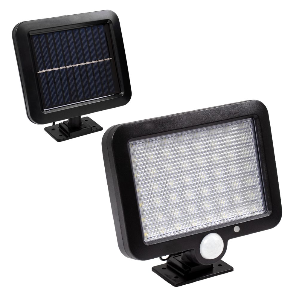 GLOBOSTAR® ZETA 71458 Προβολέας με Ανιχνευτή PIR / Αισθητήρα Κίνησης LED 10W 400lm 120° DC 5V με Φωτοβολταϊκό Panel 5V 1W & Επαναφορτιζόμενη Μπαταρία Li-ion 3.2V 2400mAh Αδιάβροχο IP65 Ψυχρό Λευκό 6000K - Sanan SMD Chip - Μαύρο - Μ15 x Π3.5 x Υ13cm - 
