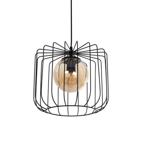 GLOBOSTAR® FLAMIA 201-0099 Vintage Κρεμαστό Φωτιστικό Οροφής με Ντουί 1 x E27 AC 220-240V IP20 - Μαύρο & Μελί - Μ31 x Π31 x Υ29cm