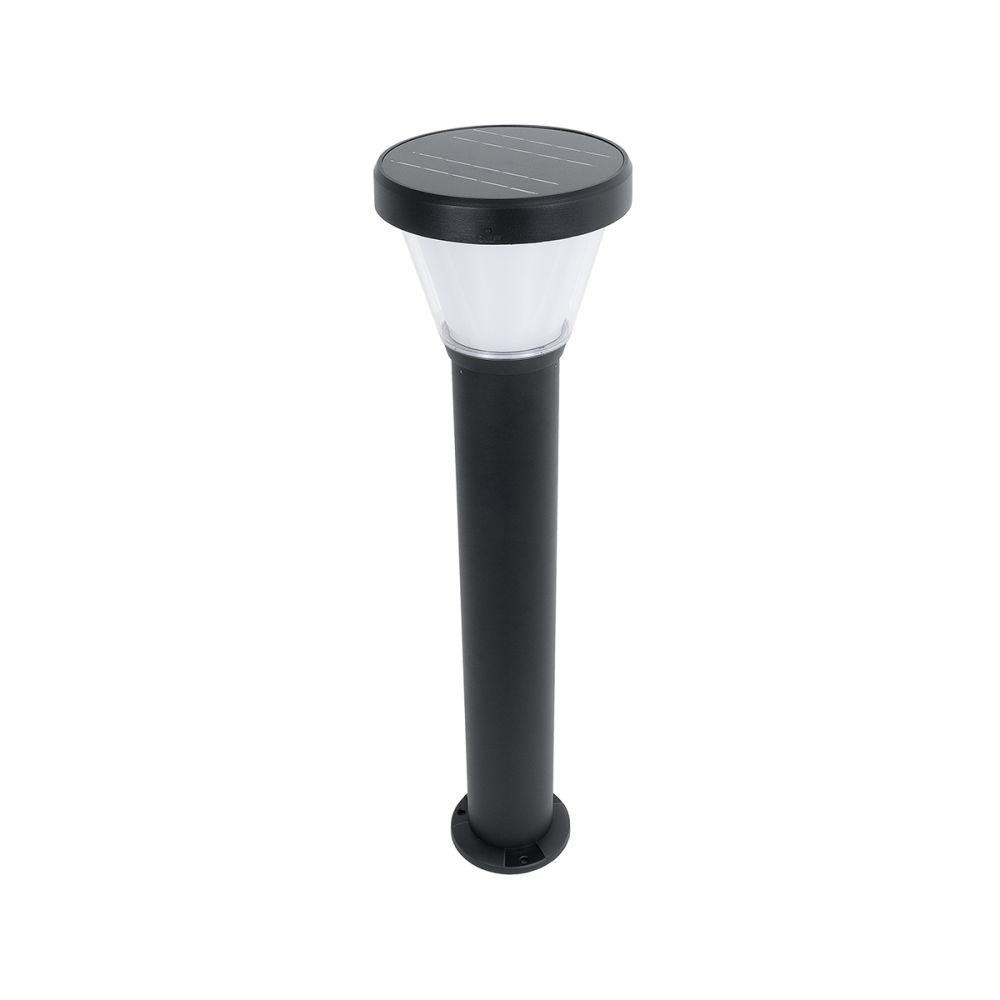 GLOBOSTAR® SOLARDIS 90523 Φωτιστικό Κολωνάκι Κήπου LED 10W 180lm 120° με Ενσωματωμένο Φωτοβολταϊκό Panel 6V 5W & Επαναφορτιζόμενη Μπαταρία Li-ion 3.2V 6000mAh με Αισθητήρα Ημέρας-Νύχτας Αδιάβροχο IP65 Ψυχρό Λευκό 6000K - Μαύρο - Μ24 x Π24 x Υ88cm - 2 