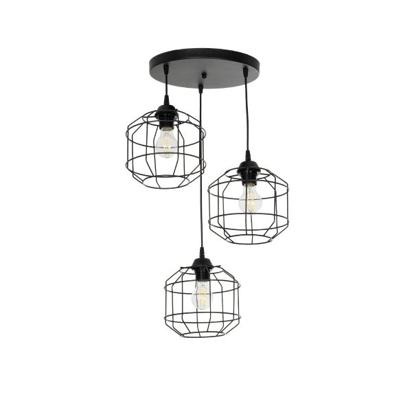 GLOBOSTAR® RAYNO 201-0108 Vintage Κρεμαστό Φωτιστικό Οροφής με Ντουί 3 x E27 AC 220-240V IP20 - Μαύρο - Μ42 x Π42 x Υ60cm