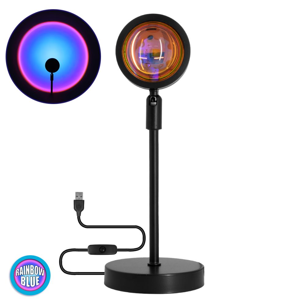GloboStar® 00812 Επιτραπέζιο Φωτιστικό Πορτατίφ LED 12W 600lm 180° DC 5V IP20 Μπλε - Μωβ - Ροζ RAINBOW EFFECT Μαύρο Μέταλλο με Διάφανο Πλαστικό - Μ10 x Π10 x Υ26.5cm - 2 Xρόνια Εγγύηση