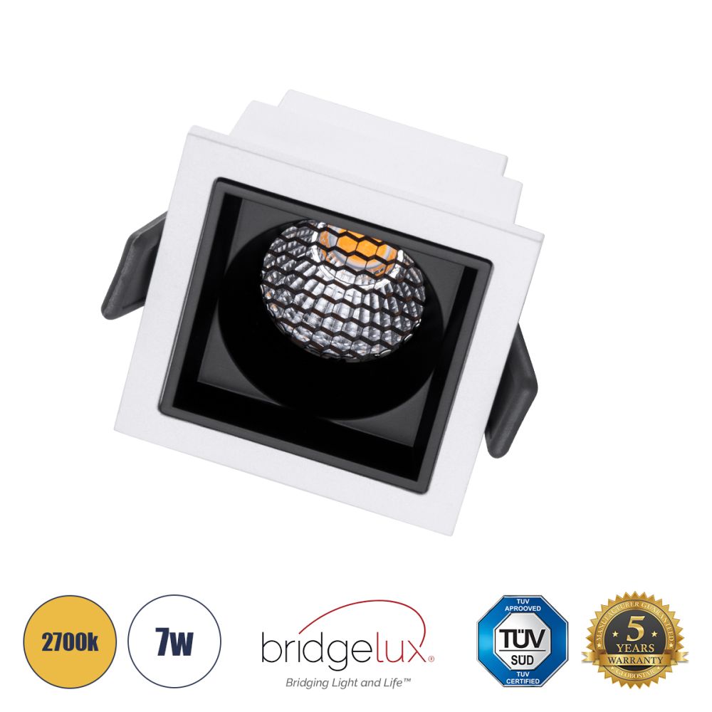 GLOBOSTAR® PLUTO-S 60265 Χωνευτό Downlight Σποτ με Honeycomb Anti Glare Reflector LED 7W 875lm 38° AC 220-240V IP20 Θερμό Λευκό 2700K - Bridgelux COB Chip & TÜV SÜD Driver - Λευκό & Μαύρο Ματ - Μ6.4 x Π6.4 x Υ4.9cm / Q5.5 x 5.5cm - 5 Χρόνια Εγγύησ