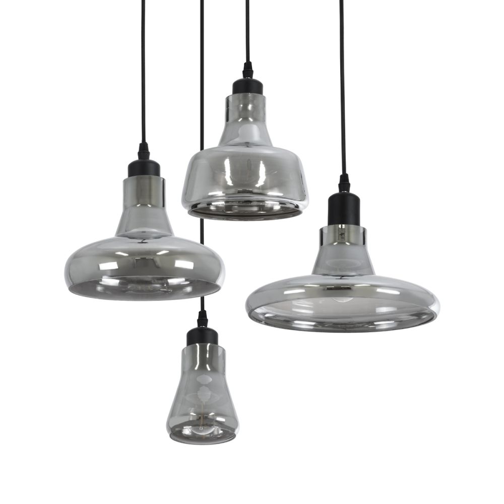 GLOBOSTAR® FEMINE 01011 Μοντέρνο Κρεμαστό Φωτιστικό Οροφής με Ντουί 4 x E27 AC 220-240V IP20 - Γκρι & Μαύρο - Μ70 x Π70 x Y24.5cm - Σετ 4 Τεμαχίων