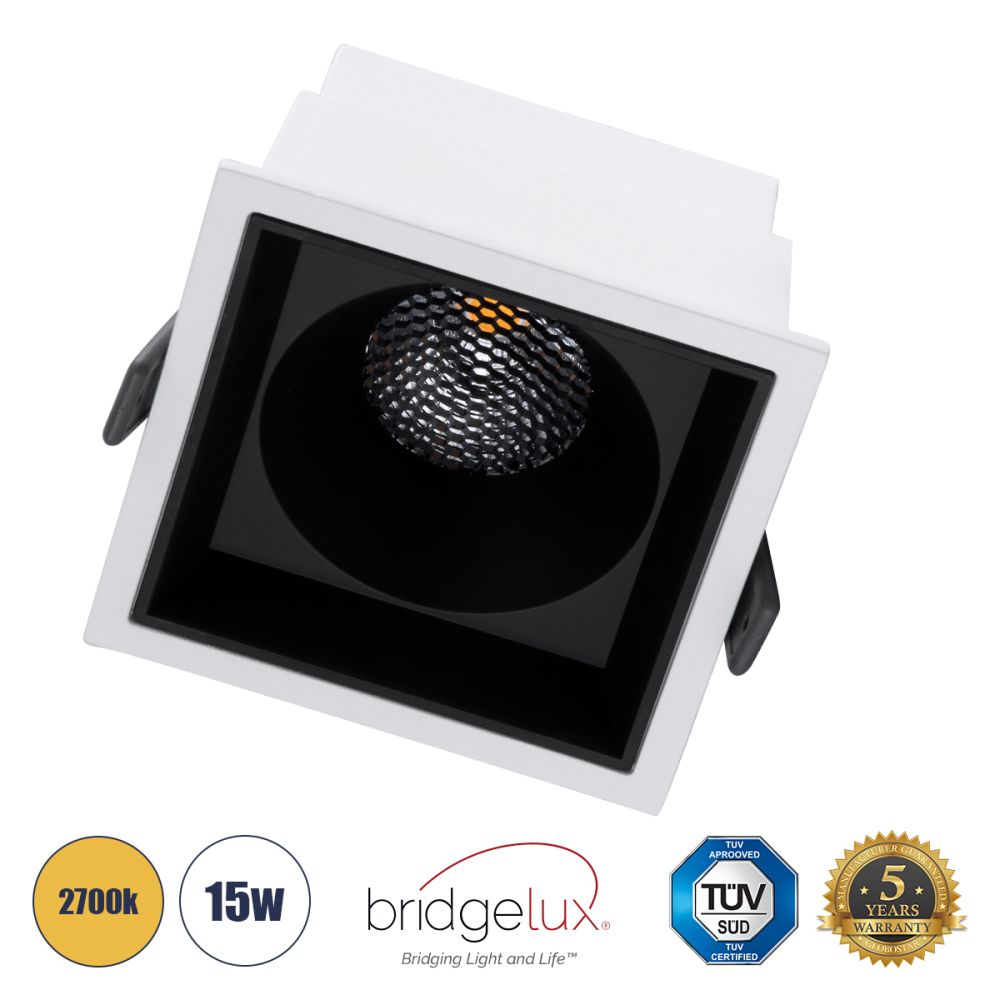GLOBOSTAR® PLUTO-B 60277 Χωνευτό Downlight Σποτ με Honeycomb Anti Glare Reflector LED 15W 1875lm 38° AC 220-240V IP20 Θερμό Λευκό 2700K - Bridgelux COB Chip & TÜV SÜD Driver - Λευκό & Μαύρο Ματ - Μ10.4 x Π10.4 x Υ6.5cm / Q9.5 x 9.5cm - 5 Χρόνια Εγ