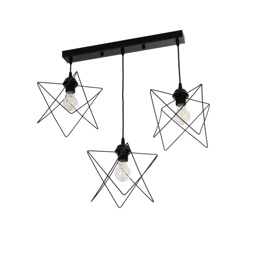 GLOBOSTAR® GLIND 201-0092 Vintage Κρεμαστό Φωτιστικό Οροφής με Ντουί 3 x E27 AC 220-240V IP20 - Μαύρο - Μ67 x Π24 x Υ55cm