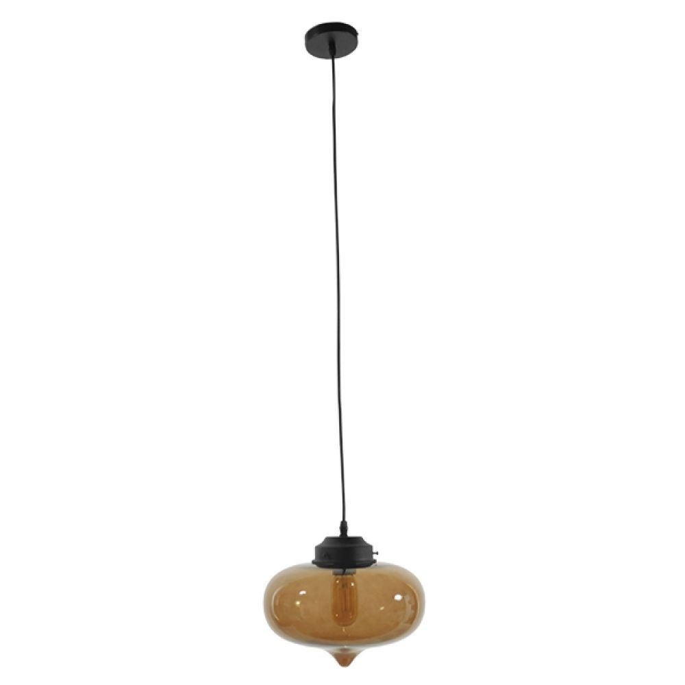 GLOBOSTAR® QUINN 01029 Vintage Κρεμαστό Φωτιστικό Οροφής με Ντουί 1 x E27 AC 220-240V IP20 - Μελί & Μαύρο - Μ26 x Π26 x Υ20cm