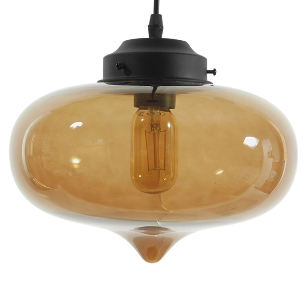 GLOBOSTAR® QUINN 01029 Vintage Κρεμαστό Φωτιστικό Οροφής με Ντουί 1 x E27 AC 220-240V IP20 - Μελί & Μαύρο - Μ26 x Π26 x Υ20cm