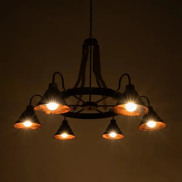 GLOBOSTAR® CAMELOT 10001191 Vintage Κρεμαστό Φωτιστικό Οροφής με Ντουί 6 x E27 AC 220-240V IP20 - Χάλκινο & Μπεζ - Μ95 x Π95 x Υ65cm