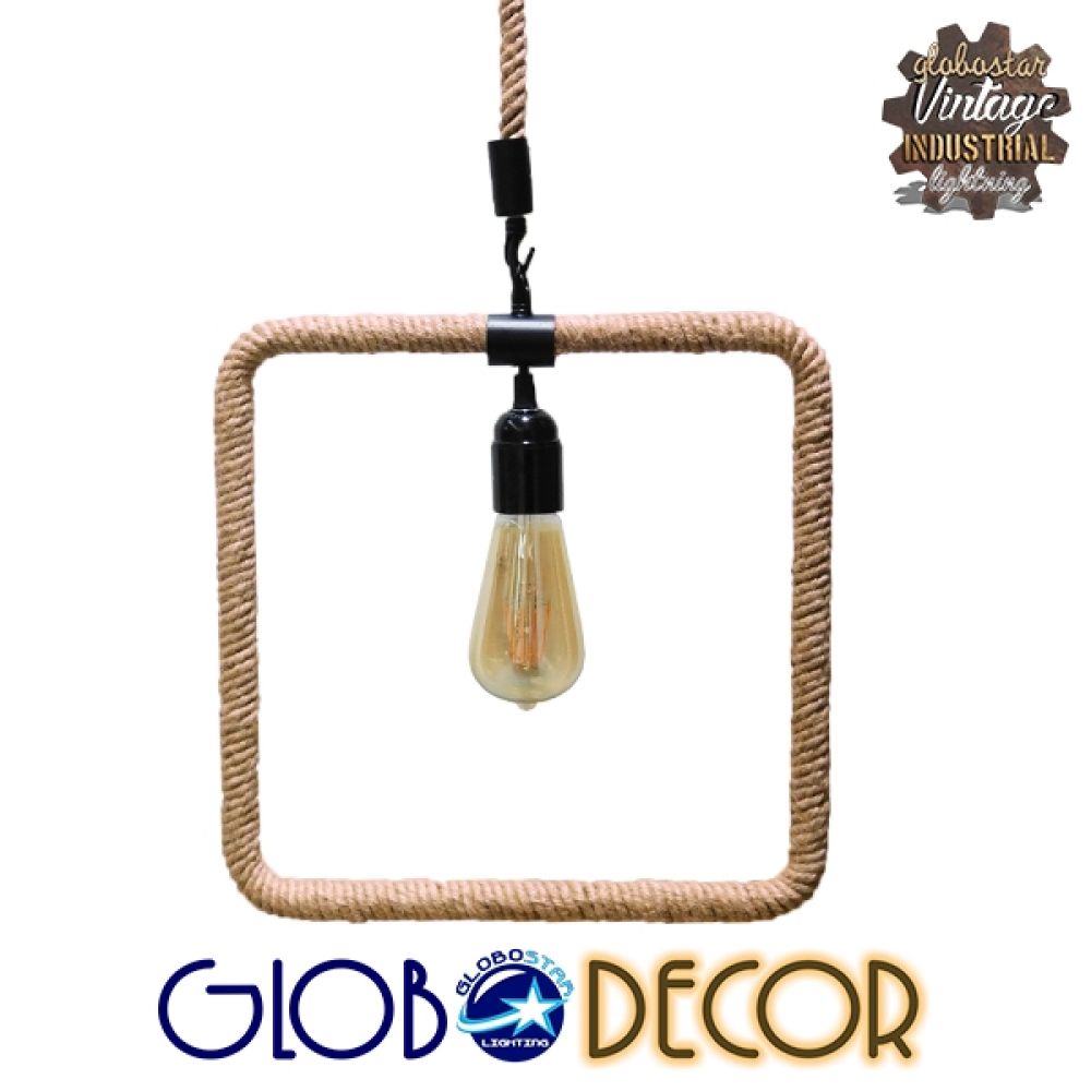 GLOBOSTAR® MALVERN 10001240 Vintage Κρεμαστό Φωτιστικό Οροφής με Ντουί 1 x E27 AC 220-240V IP20 - Μαύρο & Μπεζ - Μ33 x Π22 x Υ33cm