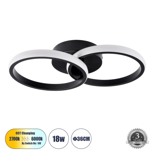 GLOBOSTAR® CORA 61058 Μοντέρνο Φωτιστικό Οροφής LED 18W 2160lm 300° AC 220-240V IP20 Ρυθμιζόμενο Λευκό CCT με On/Off 2700K/4500K/6000K - Lumileds SMD Chip - Μαύρο Ματ - Μ36 x Π20.5 x Υ7cm - 3 Χρόνια Εγγύηση