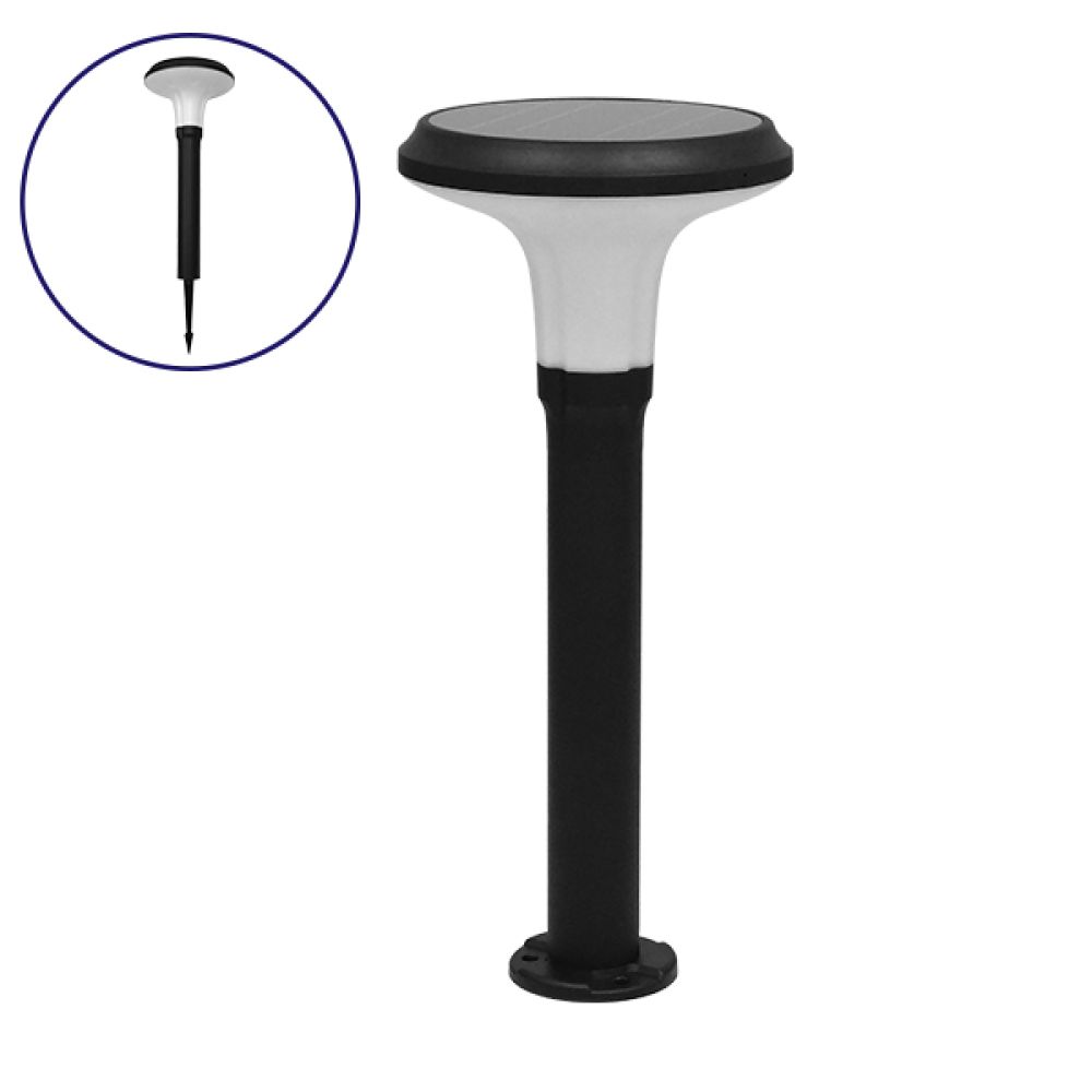 GLOBOSTAR® VEGGIE 12115 Φωτιστικό Κολωνάκι Κήπου LED 10W 500lm 120° με Ενσωματωμένο Φωτοβολταϊκό Panel 6V 2W & Επαναφορτιζόμενη Μπαταρία Li-ion 3.2V 6000mAh με Αισθητήρα Κίνησης-Ημέρας-Νύχτας Αδιάβροχο IP65 Ψυχρό Λευκό 6000K - Μαύρο - Μ26.5 x Π26.5 x 