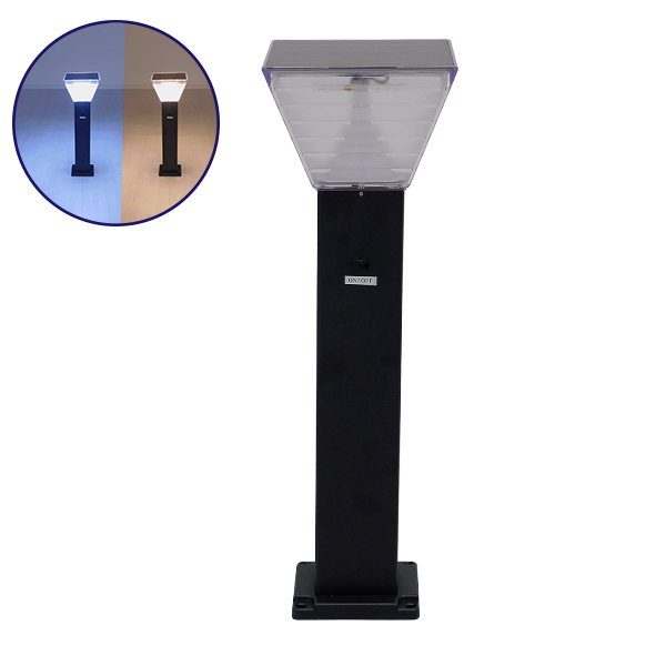 GLOBOSTAR® VEGGIE 12122 Φωτιστικό Κολωνάκι Κήπου LED 10W 500lm 120° με Ενσωματωμένο Φωτοβολταϊκό Panel 6V 2W & Επαναφορτιζόμενη Μπαταρία Li-ion 3.2V 6000mAh με Αισθητήρα Ημέρας-Νύχτας Αδιάβροχο IP65 All in One CCT 6000K-4500K- Μαύρο - Μ20 x Π20 x Υ60c