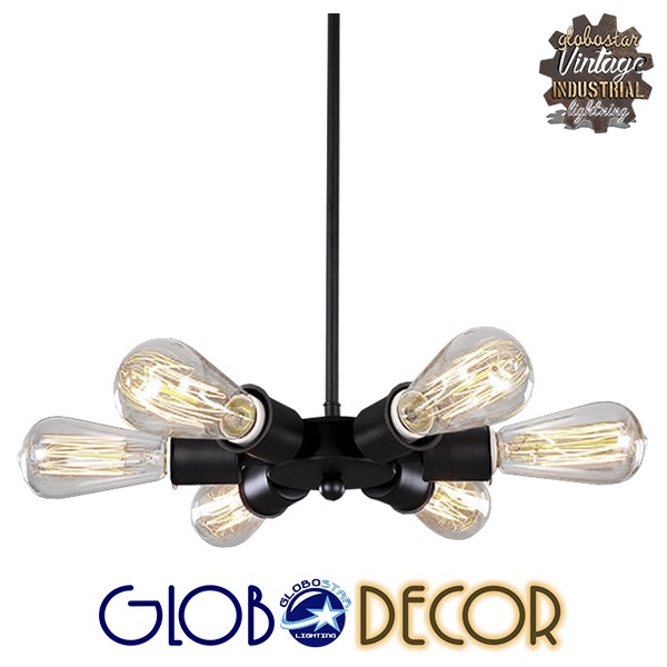 GloboStar® CONFOR 01036 Μοντέρνο Φωτιστικό Οροφης Ανάρτηση Πολύφωτο 6 x E27 IP20 Μαύρο Μέταλλο - Μ24 x Π24 x Υ8cm