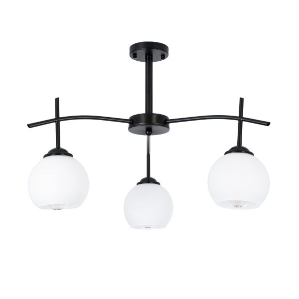 GloboStar® LUNA 01087 Μοντέρνο Φωτιστικό Οροφής Μπάλα Τριφωτο 3 x E27 IP20 Μαύρο Μέταλλο με Λευκό Γυαλί - Μ45 x Π45 x Υ40cm