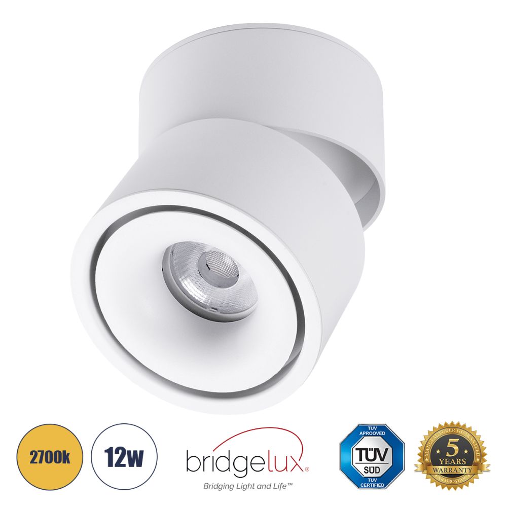 GLOBOSTAR® OMEGA-S 60299 Κινούμενο Downlight Σποτ LED 12W 1500lm 36° AC 220-240V IP20 Θερμό Λευκό 2700K - Bridgelux COB Chip & TÜV SÜD Driver - Λευκό Ματ - Μ10 x Π10 x Υ10.5cm - 5 Χρόνια Εγγύηση