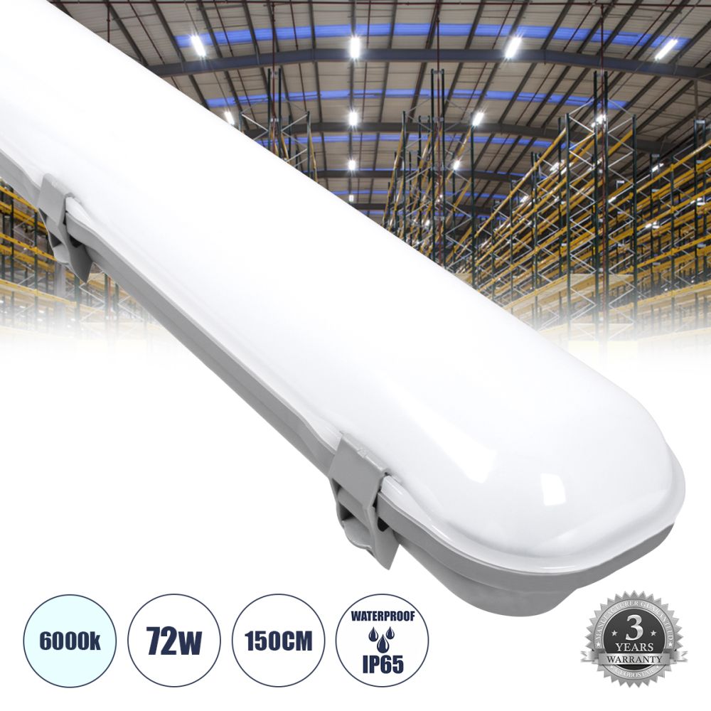 GLOBOSTAR® BIOMAR 60176 Γραμμικό Βιομηχανικό Φωτιστικό Tri-Proof LED 72W 9360lm 120° AC 220-240V Αδιάβροχο IP65 Ψυχρό Λευκό 6000K - Lumileds SMD Chip - Μ150 x Π10.5 x Υ8cm - 3 Χρόνια Εγγύηση