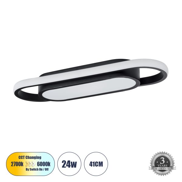 GLOBOSTAR® IGOR 61216 Μοντέρνο Φωτιστικό Οροφής LED 24W 2880lm 210° AC 220-240V IP20 Ρυθμιζόμενο Λευκό CCT με On/Off 2700K/4500K/6000K - Lumileds SMD Chip - Μαύρο Ματ - Μ41 x Π13 x Υ4.5cm - 3 Χρόνια Εγγύηση