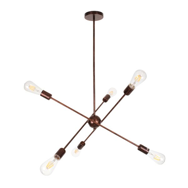 GloboStar® ZANE 00785 Μοντέρνο Φωτιστικό Οροφής Πλέγμα Πολύφωτο 6 x E27 IP20 Χάλκινο Μέταλλο - Μ70 x Π70 x Υ100cm