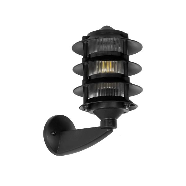 GloboStar® LANTERNA 203-0244 Μοντέρνο Επιτοίχιο Φωτιστικό Φαναράκι Μονόφωτο 1 x E27 IP44 Μαύρο Πλαστικό - Μ24 x Π16 x Υ27.5cm