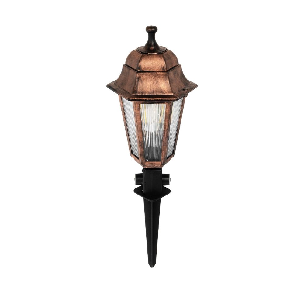GloboStar® VITRO 203-0198 Vintage Καρφωτό Φωτιστικό Φαναράκι Μονόφωτο 1 x E27 IP44 Χάλκινο & Διάφανο Πλαστικό - Μ17 x Π17 x Υ55cm