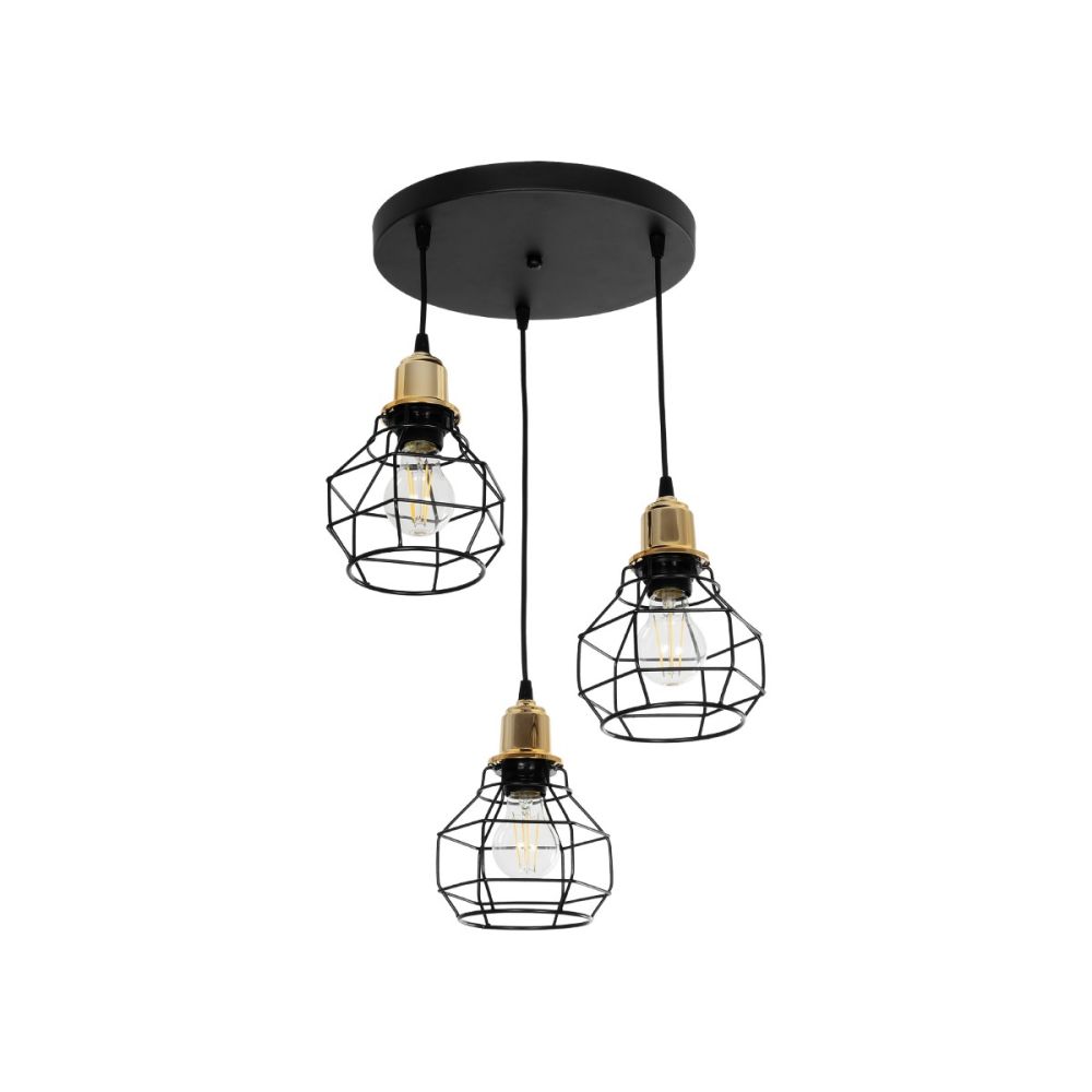 GLOBOSTAR® NOVARAY 201-0083 Vintage Κρεμαστό Φωτιστικό Οροφής με Ντουί 3 x E27 AC 220-240V IP20 - Μαύρο & Χρυσό - Μ40 x Π40 x Υ50cm