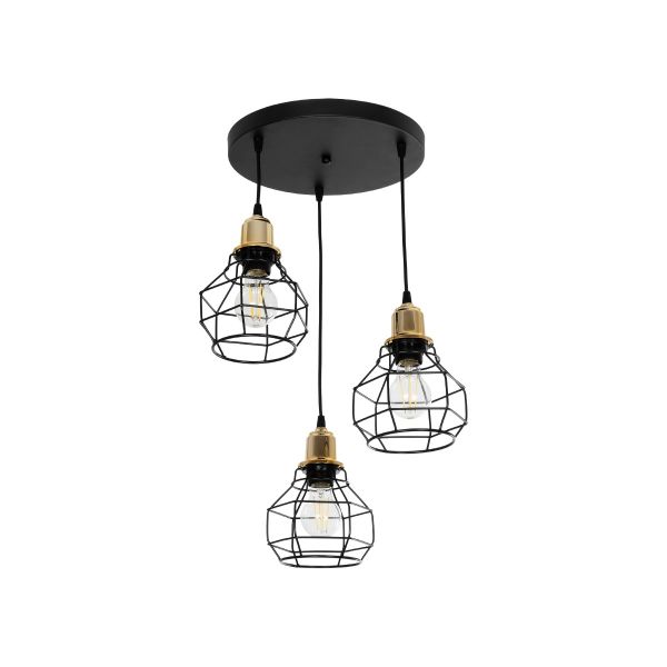 GLOBOSTAR® NOVARAY 201-0083 Vintage Κρεμαστό Φωτιστικό Οροφής με Ντουί 3 x E27 AC 220-240V IP20 - Μαύρο & Χρυσό - Μ40 x Π40 x Υ50cm