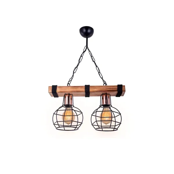 GLOBOSTAR® STARLO 201-0005 Vintage Κρεμαστό Φωτιστικό Οροφής με Ντουί 2 x E27 AC 220-240V IP20 - Μπεζ & Μαύρο - Μ38 x Π16 x Υ23cm