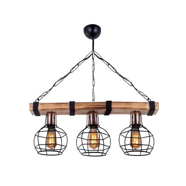 GLOBOSTAR® STARLO 201-0006 Vintage Κρεμαστό Φωτιστικό Οροφής με Ντουί 3 x E27 AC 220-240V IP20 - Μπεζ & Μαύρο - Μ50 x Π16 x Υ23cm