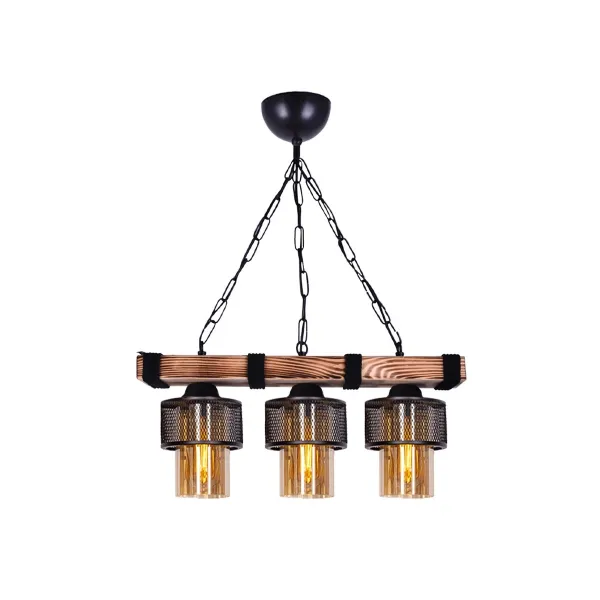 GLOBOSTAR® GLORA 201-0009 Vintage Κρεμαστό Φωτιστικό Οροφής με Ντουί 3 x E27 AC 220-240V IP20 - Μπεζ & Μαύρο - Μ50 x Π12 x Υ21cm