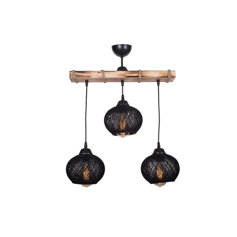 GLOBOSTAR® LUMA 201-0010 Vintage Κρεμαστό Φωτιστικό Οροφής με Ντουί 3 x E27 AC 220-240V IP20 - Μπεζ & Μαύρο - Μ55 x Π18 x Υ65cm