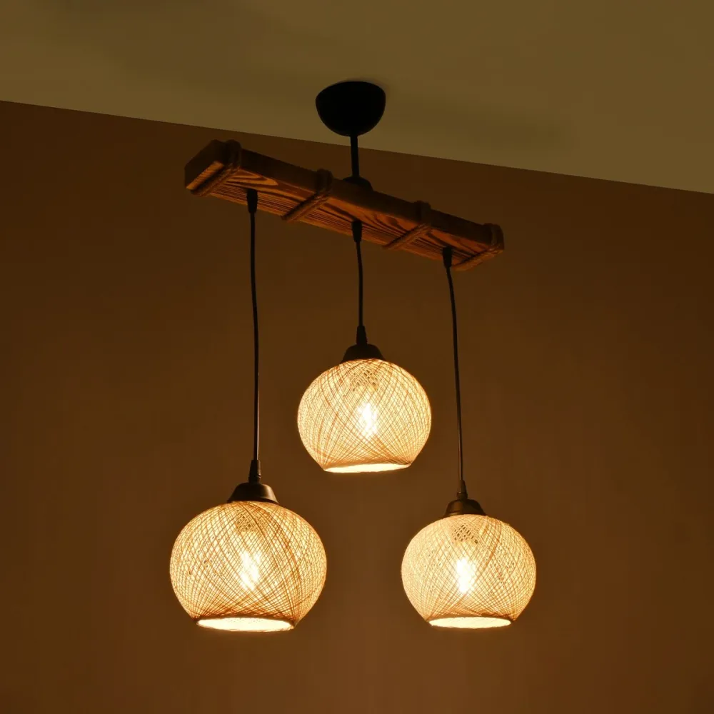 GLOBOSTAR® LUMA 201-0011 Vintage Κρεμαστό Φωτιστικό Οροφής με Ντουί 3 x E27 AC 220-240V IP20 - Μπεζ & Μαύρο - Μ55 x Π18 x Υ65cm