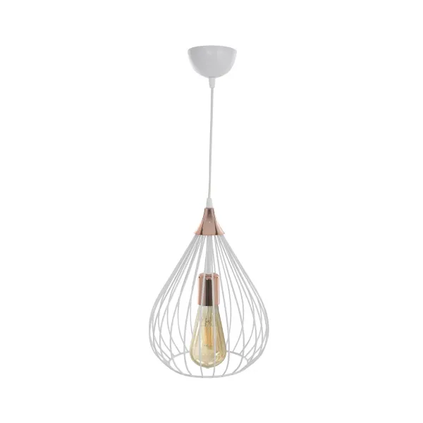 GLOBOSTAR® RADIARO 201-0014 Vintage Κρεμαστό Φωτιστικό Οροφής με Ντουί 1 x E27 AC 220-240V IP20 - Λευκό & Χάλκινο - Μ26 x Π26 x Υ35cm