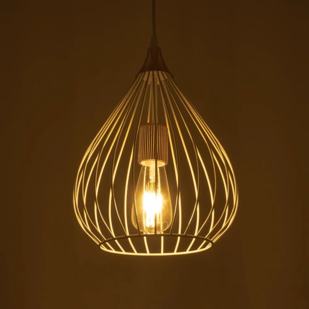 GLOBOSTAR® RADIARO 201-0014 Vintage Κρεμαστό Φωτιστικό Οροφής με Ντουί 1 x E27 AC 220-240V IP20 - Λευκό & Χάλκινο - Μ26 x Π26 x Υ35cm