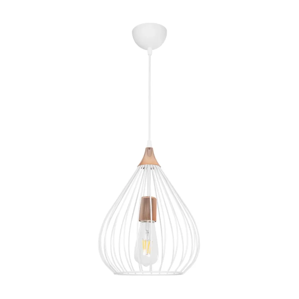 GLOBOSTAR® RADIARO 201-0014 Vintage Κρεμαστό Φωτιστικό Οροφής με Ντουί 1 x E27 AC 220-240V IP20 - Λευκό & Χάλκινο - Μ26 x Π26 x Υ35cm