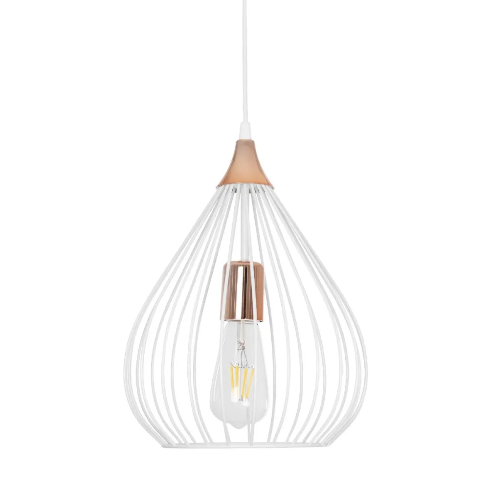 GLOBOSTAR® RADIARO 201-0014 Vintage Κρεμαστό Φωτιστικό Οροφής με Ντουί 1 x E27 AC 220-240V IP20 - Λευκό & Χάλκινο - Μ26 x Π26 x Υ35cm