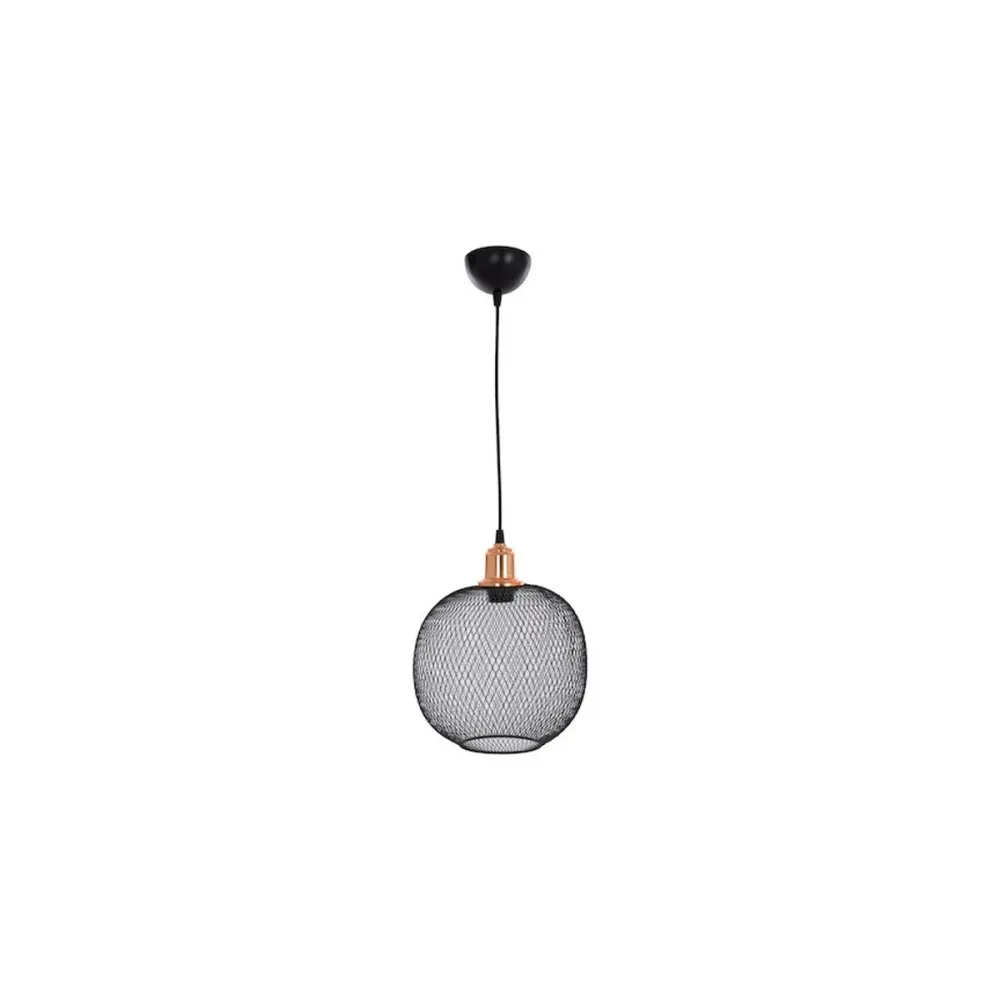 GLOBOSTAR® WIRE 201-0019 Μοντέρνο Κρεμαστό Φωτιστικό Οροφής με Ντουί 1 x E27 AC 220-240V IP20 - Μαύρο & Χρυσό - Μ25 x Π25 x Υ32cm