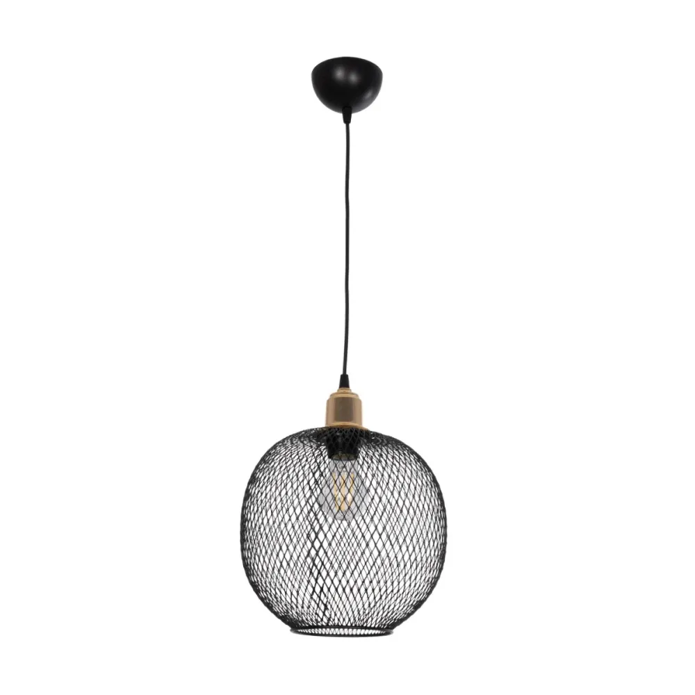 GLOBOSTAR® WIRE 201-0019 Μοντέρνο Κρεμαστό Φωτιστικό Οροφής με Ντουί 1 x E27 AC 220-240V IP20 - Μαύρο & Χρυσό - Μ25 x Π25 x Υ32cm